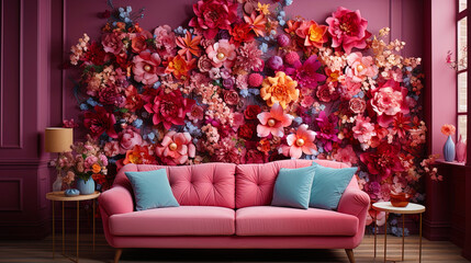 Symphony of flowers and shades on the wall, like a magical sight, created by skill and inspirati
