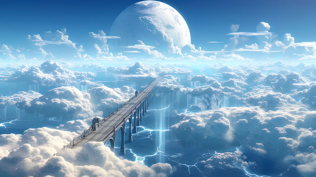 The air bridge hanging between the clouds, like a bridge between paradise and eart