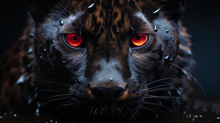 The dark, mysterious eyes of the panther, like two threatening gloss in the darknes