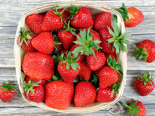 plusieurs fraises, en gros plan, sur une table	