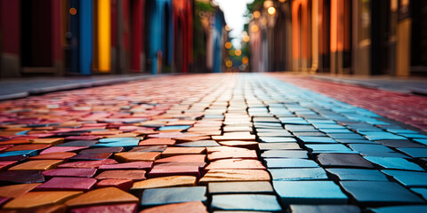 The game of light and shadow on the surface of colorful bricks, like a watercolor pattern created