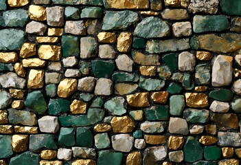Background small round stone wall pattern tile mosaic design wallpaper abstract texture  green, gold luxury