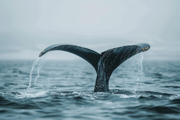 A whale tail is seen in the water, with the tail flapping in the water