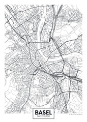City map Basel, detailed urban planning travel vector poster design