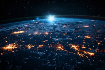 Earth from Space with City Lights at Night - obrazy, fototapety, plakaty
