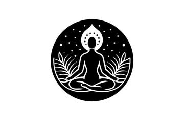 yoga logo in a circle silhouette vector art illustration