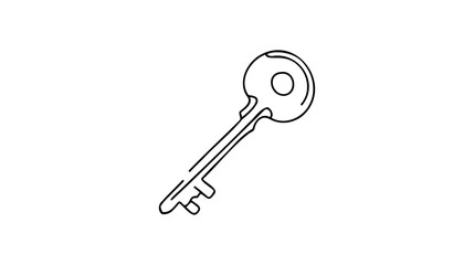 Single old key drawing in style of one continuous line black color. Self drawing.