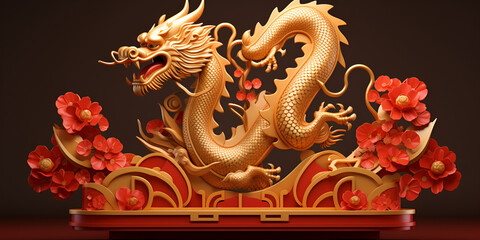 The mythological golden Chinese dragon Zodiac sign and symbol of the New Year 