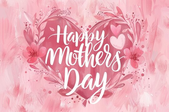 happy mothers day text sign with hearts shaped pink background 