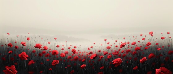 illustration poppy field, red black color