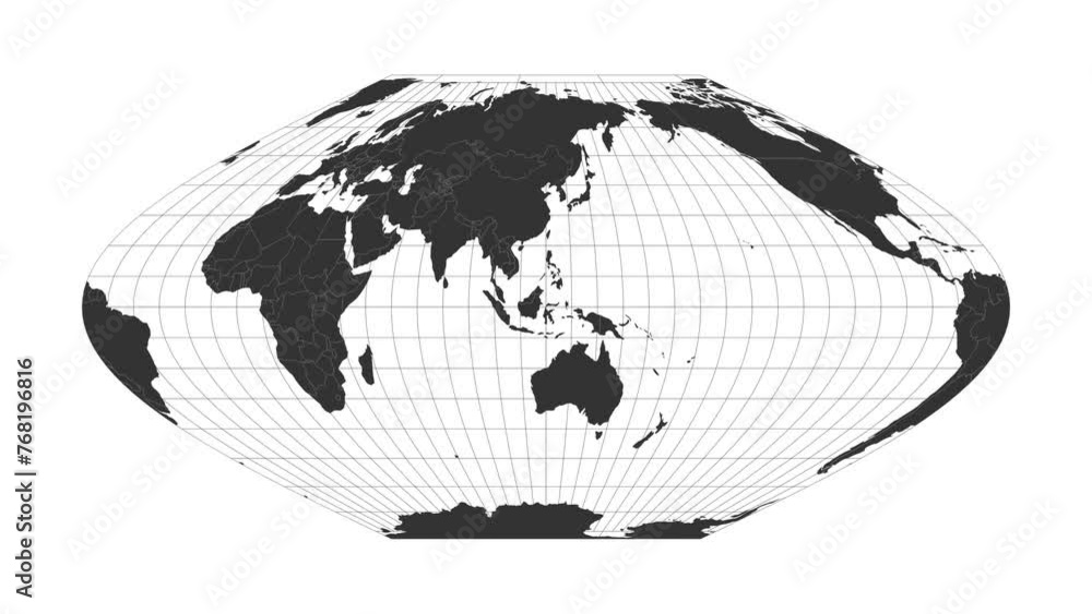 Poster world map. mcbryde-thomas flat-polar sinusoidal equal-area projection. animated projection. loopable