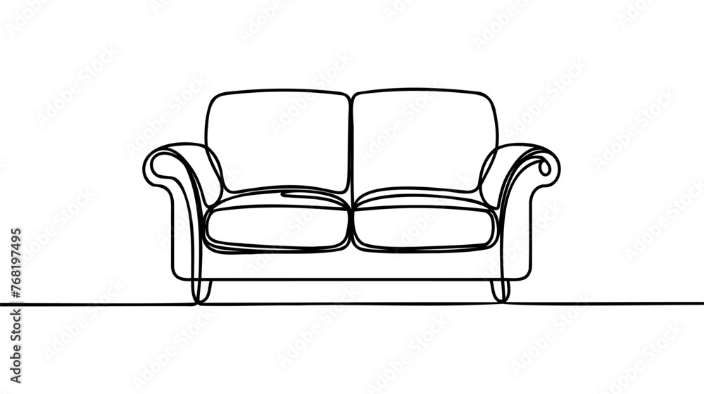 Poster continuous line drawing of front view the sofa. modern sofa isolated on a white background.