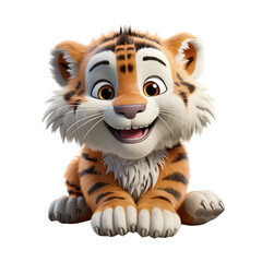 3d cartoon character cute baby tiger isolated on transparent background, generative ai