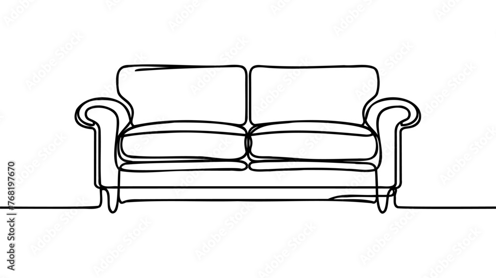 Poster continuous line drawing of front view the sofa. modern sofa isolated on a white background.