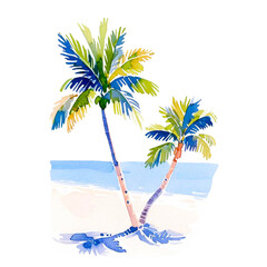 Palm tree. Tropical rainforest leaves, foliage. Coconut Palm. Vintage  Watercolor realistic illustration PNG - obrazy, fototapety, plakaty
