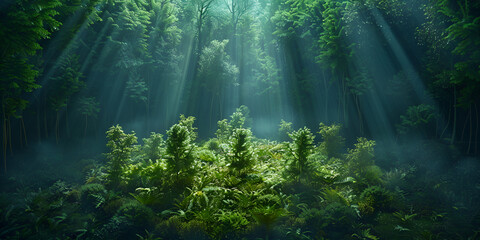 Sunlight in the morning in the forest  Nature background