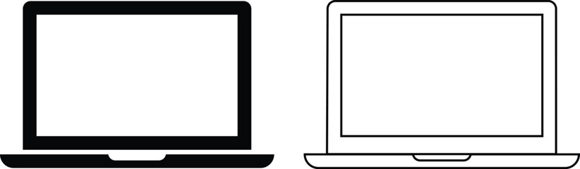 Obraz premium Desktop computer, laptop, tablet, smart phone device icons set with blank screen isolated on transparent background for new product, promotion, advertising black vector collection for website and app