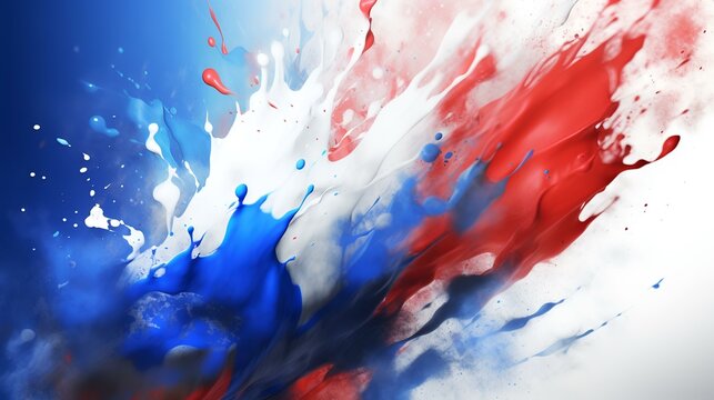 Vibrant tricolor French flag bursting with blue background