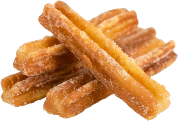 Freshly made churros with sugar coating isolated, cut out transparent