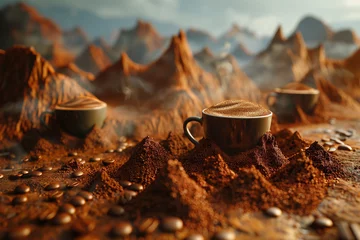 Foto op Canvas A parallel dimension where coffee mugs are sentient beings with their own civilization, living a top mountains of coffee grounds and ruling over vast coffee bean fields. © ivlianna