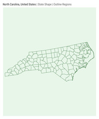 North Carolina, United States. Simple vector map. State shape. Outline Regions style. Border of North Carolina. Vector illustration.