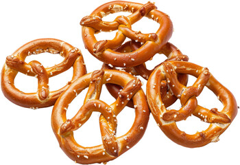 Assorted salty pretzels with crunchy texture, cut out transparent