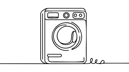 Washing machine in continuous line drawing style. Washer black line sketch on white background. Vector illustration.