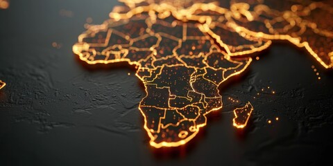 Detailed close-up view of a map displaying the continent of Africa