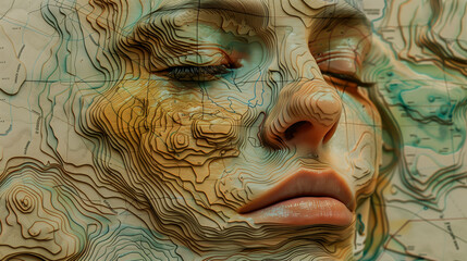 Artistic Topographic Map Blended with Woman's Face