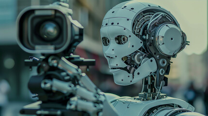 Fototapeta premium Futuristic Robotic Directing a movie with Camera Technology