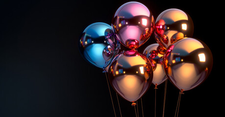 Festive golden and colourful metallic balloons for events.