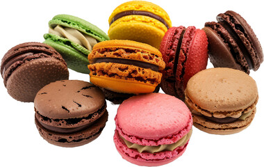 Assorted macarons in classic flavors isolated, cut out transparent