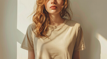 Woman in Beige T-Shirt