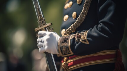 Details with the uniform and weapon with bayonet