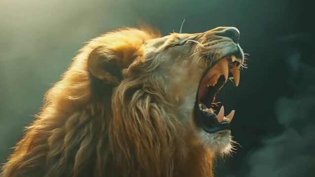 A lion is roaring with its mouth wide open 4K motion