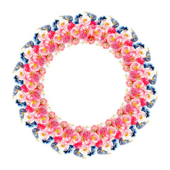 Watercolor  floral circle FRAME PNG with transparent background	