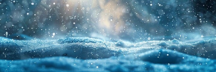 Fototapeta premium Beautiful ultrawide background image of light snowfall falling over of snowdrifts.