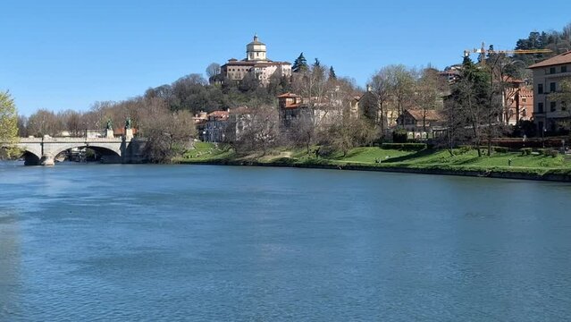View of the Po river in Turin on a sunny Suday