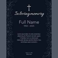 Card template with gray flower border and cross