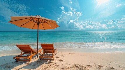Two Chairs and Umbrella on Beach