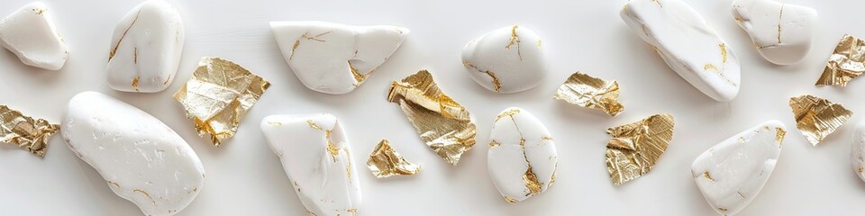 white stones with gold pieces.