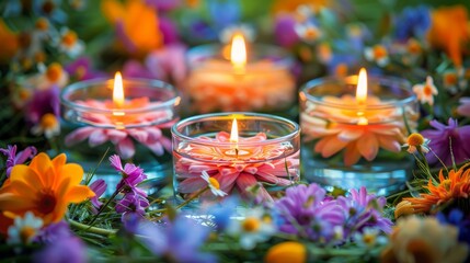 Obraz na płótnie Canvas Candles Amidst Flowers