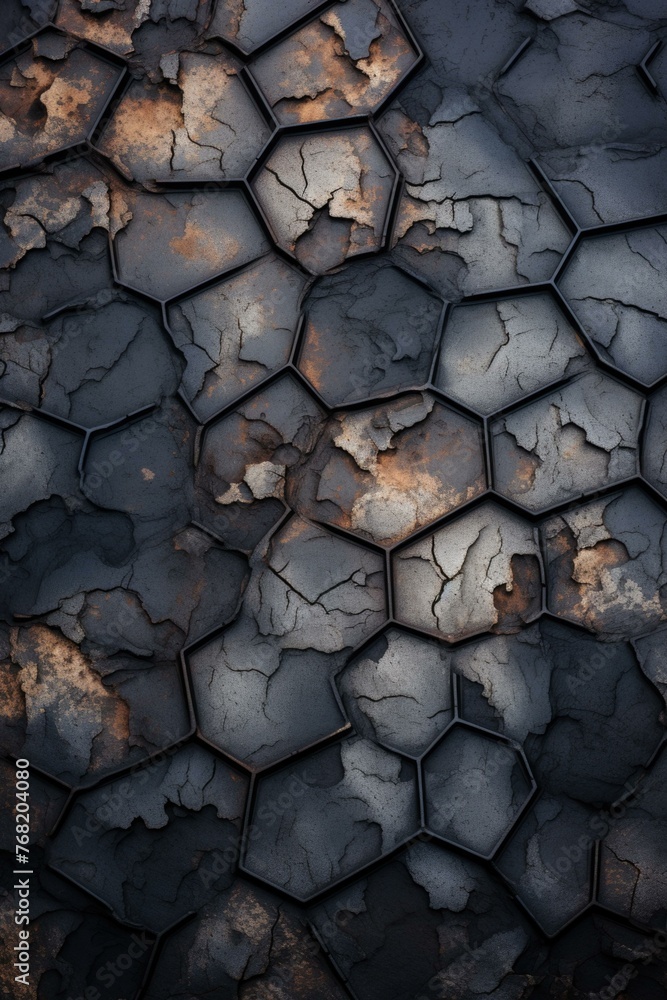 Poster a close up of a black and brown hexagonal pattern. generative ai.