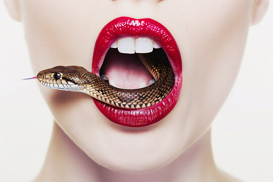 Woman With Snake in Mouth