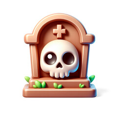 3D skull and tomb illustration.