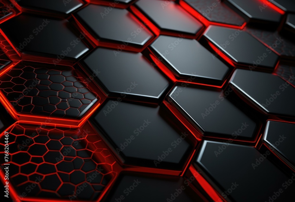 Poster a red and black background with hexagons. generative ai.