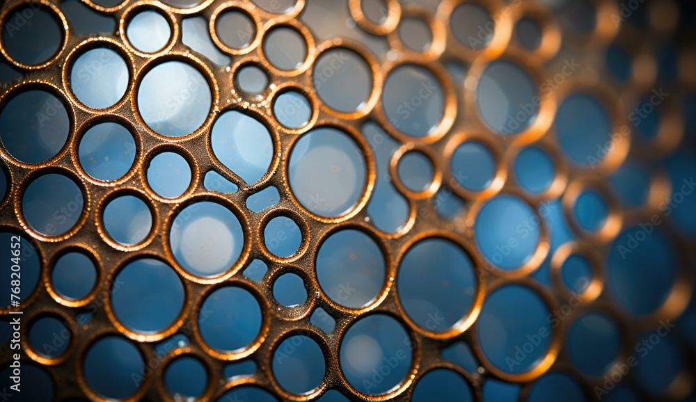 Poster a close up of a metal surface with circles on it. generative ai.