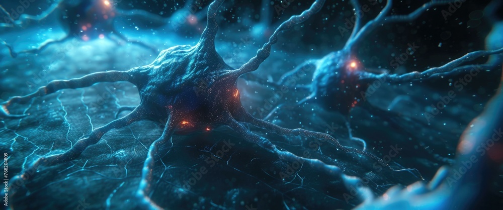 Poster a close up of a neuron in the dark. generative ai.