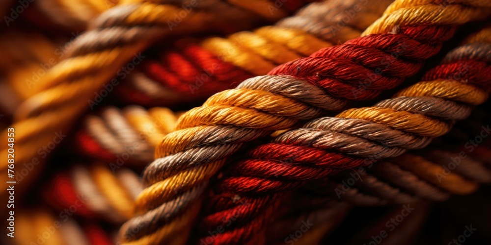 Poster a close up of a bunch of different colored ropes. generative ai.