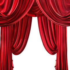 Elegant red stage curtains on transparent background, cut out
